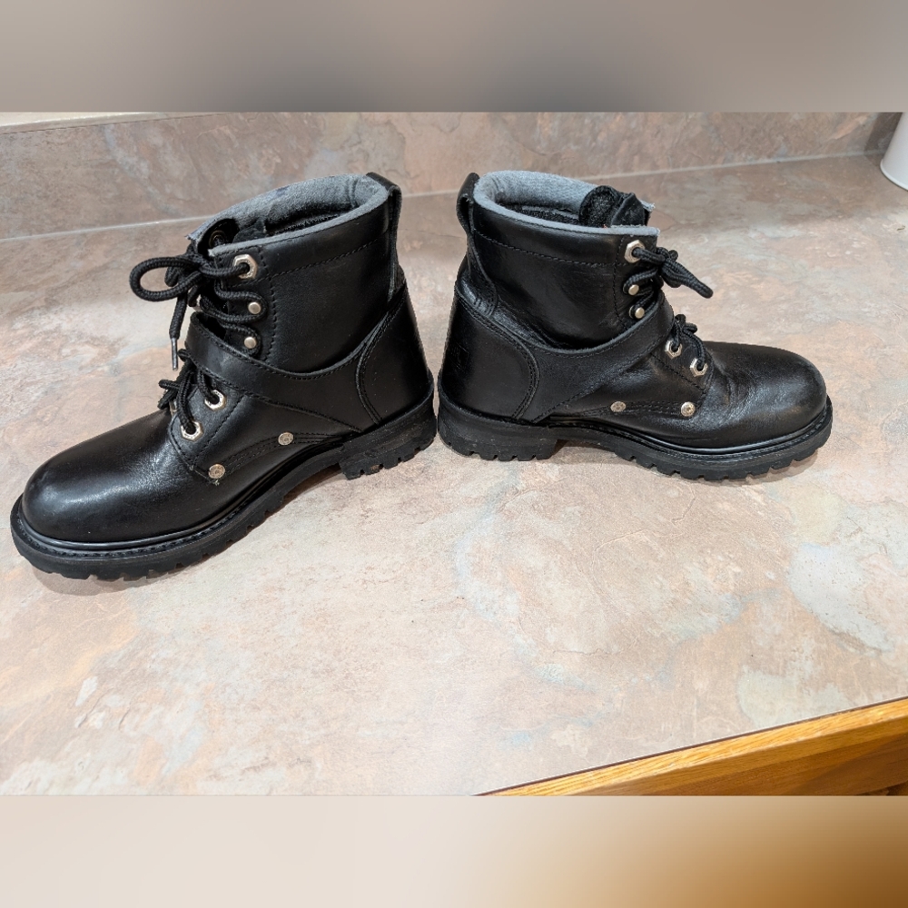 Authentic Harley-Davidson® Black Leather (thick) Lace-Up/With Strap & Buckle - Picture 9 of 13
